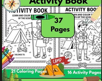 Scouting Values Activity Book Printable | Character Building Coloring Pages | Camping & Outdoor Kids Workbook PDF