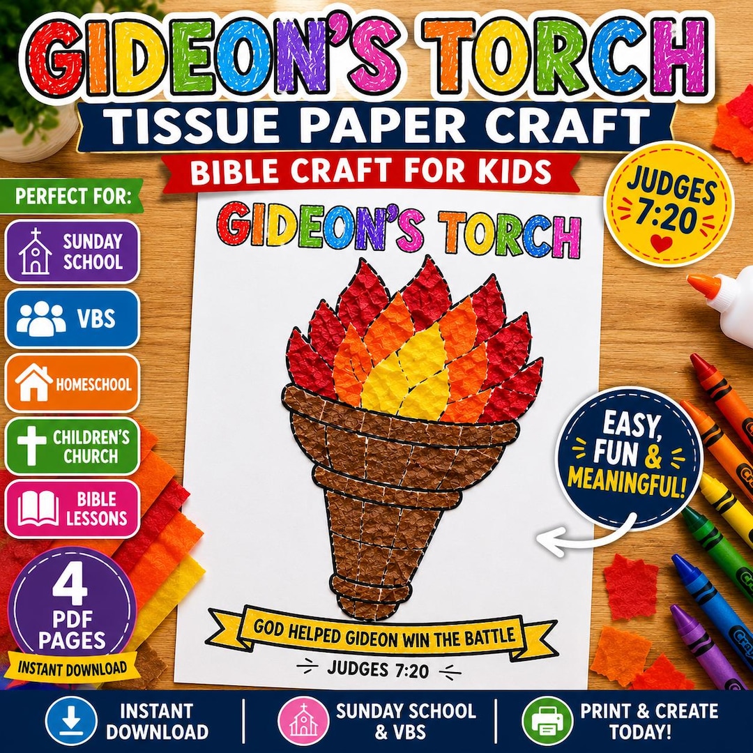 Gideon’s Torch Tissue Paper Craft Template, Bible Craft for Kids ...