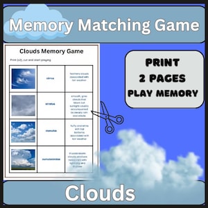 Clouds & Weather Memory Matching Game: Educational Cards (Digital Download PDF)