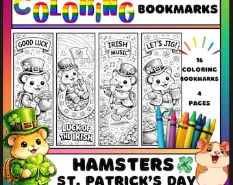 St. Patrick's Day Hamster Lesezeichen zum Ausmalen (Instant Download PDF)