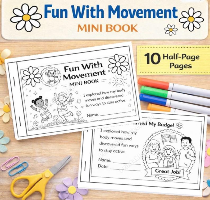 Fun With Movement Activity Mini Book, Daisy Badge Fun, Kids Printable ...