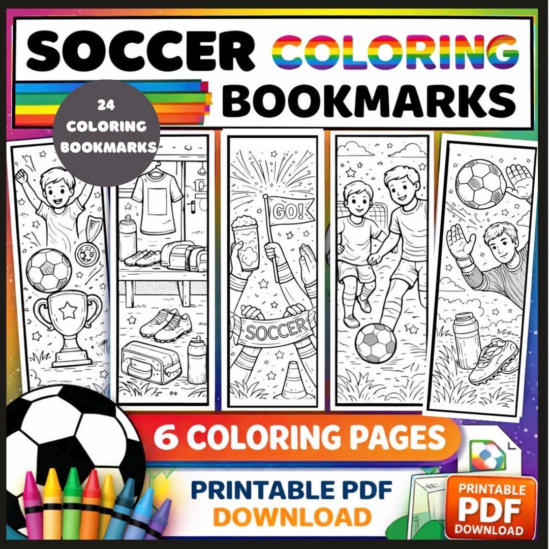 Soccer Coloring Bookmarks – Kids Sports Activity, Team Party Favor (PDF ...