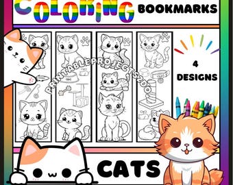 Katzen Lesezeichen: DIY Kinder Aktivität, 4er Set (Digitaler Download)