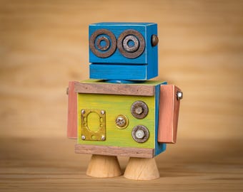 ArtBot "Simon" - wooden robot, unique gift, handmade, upcycle, desk accessories, ArtBot, office decor, humor, original gift