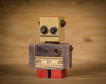 ArtBot "Norbit" - wooden robot, unique gift, handmade, upcycle, desk accessories, ArtBot, office decor, humor, original gift