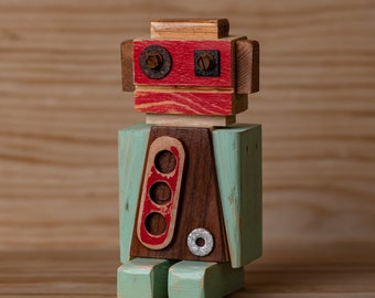 ArtBot "Squat" - wooden robot, unique gift, handmade, upcycle, desk accessories, ArtBot, office decor, humor, original gift