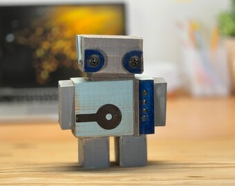 ArtBot "Knob" - wooden robot, unique gift, handmade, upcycle, desk accessories, ArtBot, office decor, humor, original gift
