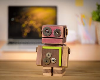 ArtBot "Riley" - wooden robot, unique gift, handmade, upcycle, desk accessories, ArtBot, office decor, humor, original gift