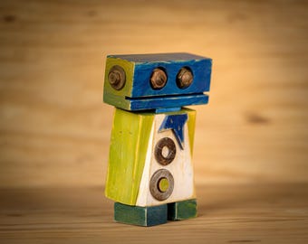 ArtBot "Orbit" - wooden robot, unique gift, handmade, upcycle, desk accessories, ArtBot, office decor, humor, original gift