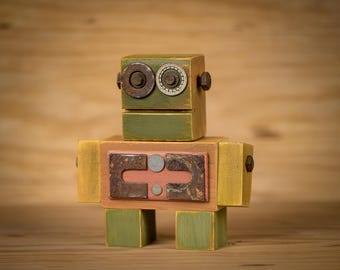 ArtBot "Morty" - wooden robot, unique gift, handmade, upcycle, desk accessories, ArtBot, office decor, humor, original gift