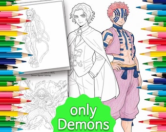 Demon Slayer Coloring Book – Villains Akaza, Daki & Muzan (Printable)