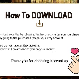 May include: A white background with the text "How To DOWNLOAD" and a downward arrow. Instructions on downloading files after purchase are provided. A pink heart and hand gesture are also included.