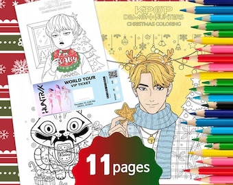 K-Pop Demon Hunters Christmas Coloring Book – 11 Printable Pages (Digital Download)