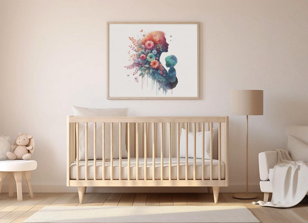 Watercolor Mother and Child Art Print: Floral Nursery Wall Decor - Etsy