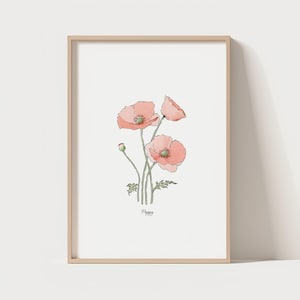 Red Poppies Flower Print: Botanical Illustration, Minimalist Home Decor (Digital Download)