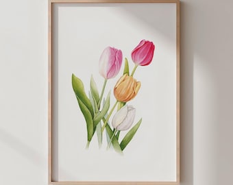 Watercolor Tulip Flower Print, Botanical Wall Art (Digital Download)