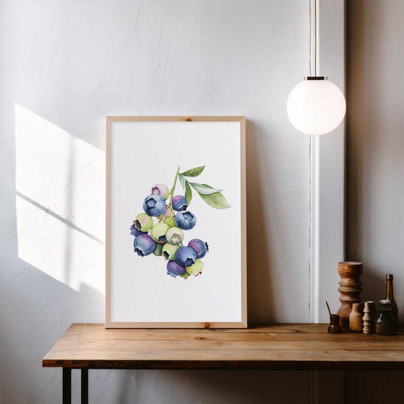 Watercolor Blueberries Art Print, Rustic Kitchen Decor (digital ...