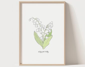 Impression de fleurs de muguet : illustration botanique, décoration d'intérieur moderne (téléchargement numérique)
