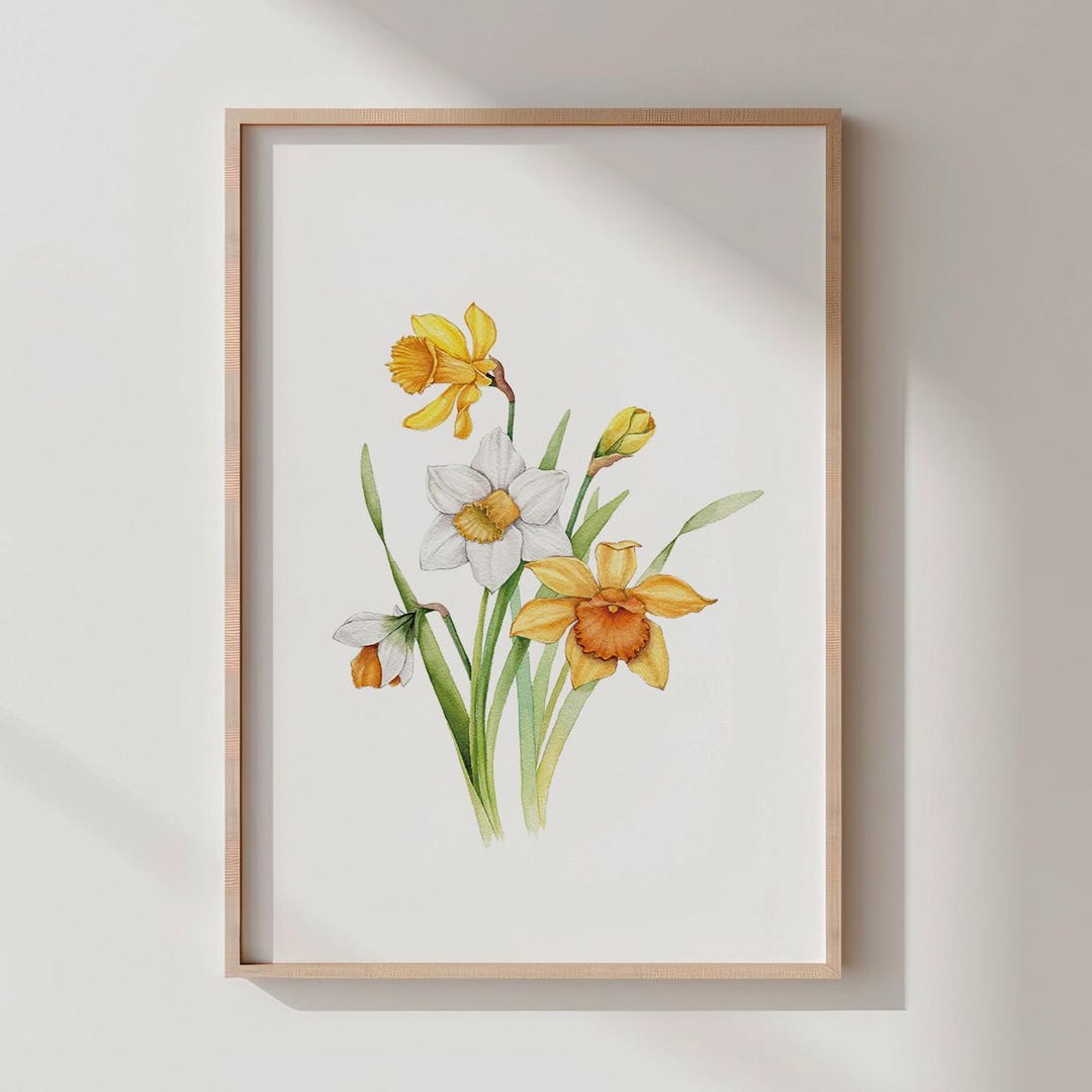 Yellow Daffodil Watercolor Print: Spring Botanical Wall Art (digital ...