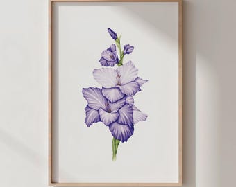 Gladiool aquarel bloemenprint, botanische muurkunst (digitale download)