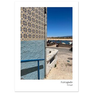 Ferragudo Portugal Wall Art – Coastal Travel Photography Print – Azulejos Tile Poster – Blue Yellow Decor – Unframed Art Print