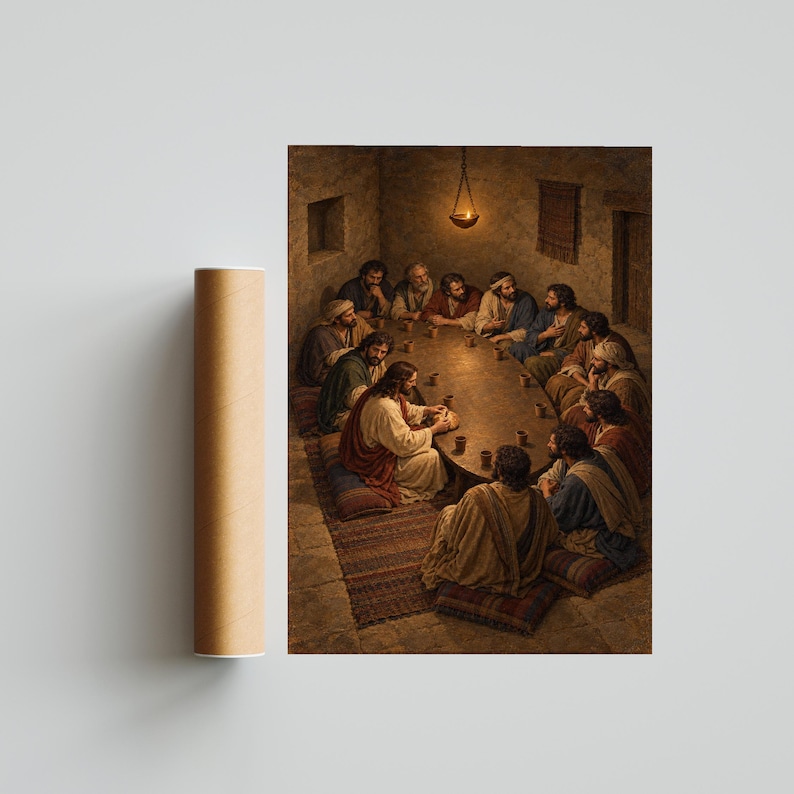Last Supper Wall Art, Vintage Christian Oil Painting, Dining Room Decor
