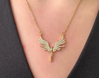 18K Pvd Plated Angel Pave Necklace •With Zirconia Paved