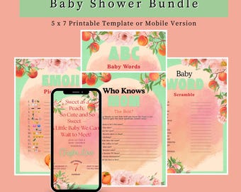 Peach Baby Shower Invitation & Game Bundle: Editable Template (Digital Download)