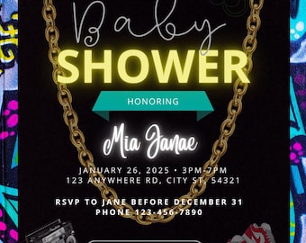 90s Theme Baby Shower Invitation: Retro Hip Hop Design (Digital Download Canva Template)