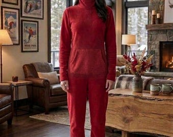 Uniseks ultrawarme polarfleece-pyjama op voet voor volwassenen met veilige ritssluiting en gebreide ribben op de mouwen