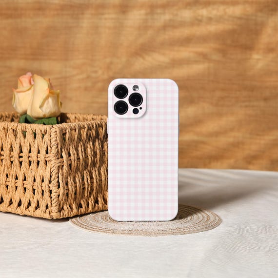 Pink White Checkers Aesthetic Phone Cover for iPhone 17, 16, 15, 14, 13, 12, 11 Pro Max Xs, 13 12 Mini Case, Trendy Phone Case