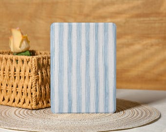 Blue White Striped Kindle  Case with Strap, Paperwhite 12th Gen, Detachable Magnetic Kindle Case Clear Back, Kobo Clara Case