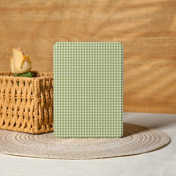 Green Checker Kindle  Case with Strap, Paperwhite 12th Gen, Detachable Magnetic Kindle Case Clear Back, Kobo Clara Case