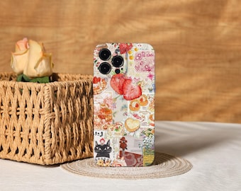 Cute Pink Cat Strawberry Cake Esthetic telefoonhoesje voor iPhone 17, 16, 15, 14, 13, 12, Air Pro Max Xs, 13 12 mini-hoesje, trendy telefoonhoesje