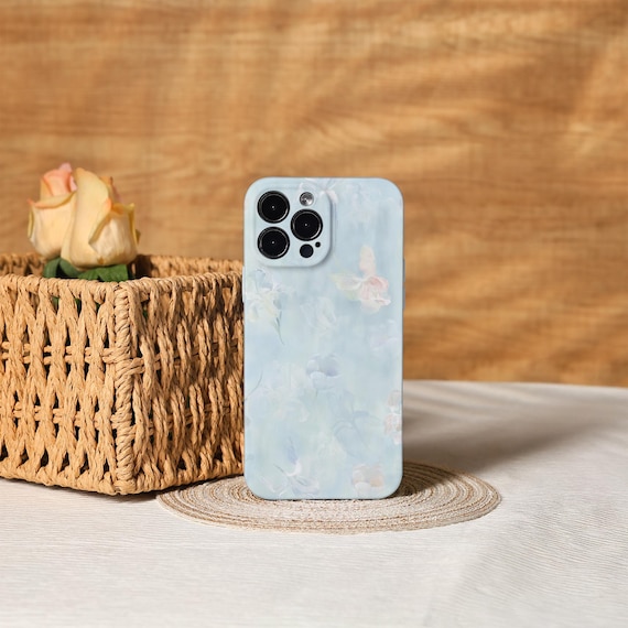 Pastel Blue Iris Floral Aesthetic Phone Cover for iPhone 17, 16, 15, 14, 13, 12, Air Pro Max Xs, 13 12 Mini Case, Trendy Phone Case