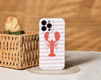 Lobster Striped Aesthetic Phone Cover for iPhone 17, 16, 15, 14, 13, 12, 11 Pro Max Xs, 13 12 Mini Case, Trendy Phone Case