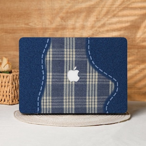 Denim Blue Checker MacBook Case Laptop Cover for 2025 Air 15/13/11 Inch, A2991 A3241 A2337, MacBook Pro 13/14/15/16, Laptop Sleeves M4 M3 M2