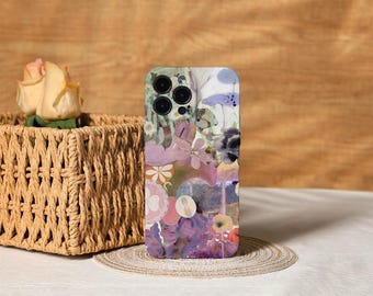 Purple Iris Floral Abstract Art Aesthetic Phone Cover for iPhone 17, 16, 15, 14, 13, 12, Air Pro Max Xs, 13 12 Mini Case, Trendy Phone Case