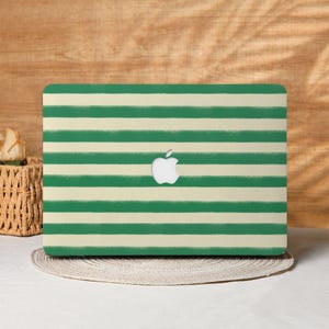 Retro Green Strips Macbook Case Laptop Cover for 2025 Air 15/13/11 Inch, A2991 A3241 A2337, MacBook Pro 13/14/15/16, Laptop Sleeves M4 M3 M2