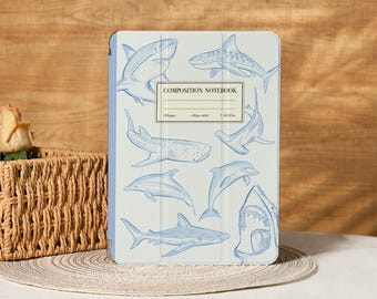 Shark Whale Notebook iPad Case With Pencil Slot For iPad 11/10/9 Gen, 2025 iPad Air 11/13″ iPad Pro 11"12.9" iPad Mini 6/7, iPad 2022 2024