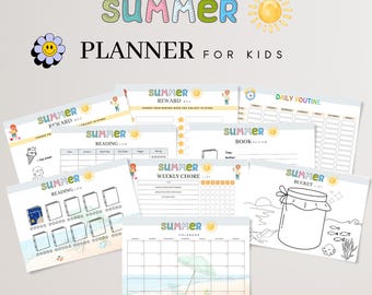 Sommer Kinderplaner: Haushaltsplaner, Wochenplaner, Wochenplaner, Wochenplaner (Digital Printable)