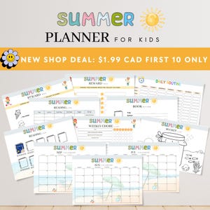 Summer 2025 Planner for Kids - Printable Bucket List, Chore Chart, Daily Routine, Reading Log, Calendar. A4 & US Letter - Digital Download