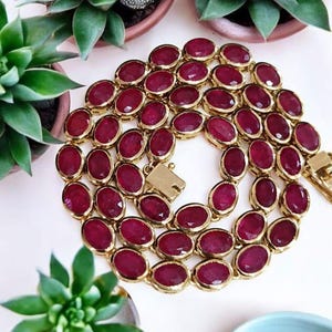 Oval Ruby Tennis Necklace: Sterling Silver July Birthstone