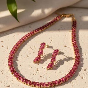 Pear Cut Ruby Double row Tennis Necklace in Sterling Silver,July Birthstone Necklace, Ruby Gemstone Jewelry, Gift for Her, Engagement Gift