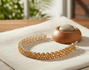Citrine Tennis Bracelet | Pear Cut Sterling Silver, November Birthstone Jewelry