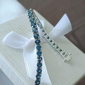 Natural Round cut London blue topaz Tennis Bracelet in Sterling Silver, December Birthstone Bracelet,  London blue topaz  Tennis Bracelet.