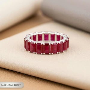 Emerald Cut Ruby Eternity Band Ring – Sterling Silver, July Birthstone