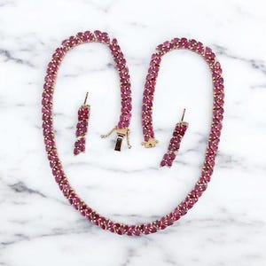 Pear Cut Ruby Tennis Necklace: Sterling Silver July Birthstone
