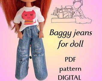 PDF sewing pattern Wide jeans for fashion doll body