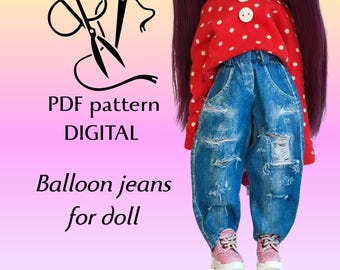 Patrón PDF para jeans globo para muñeca Blythe Hecho a mano